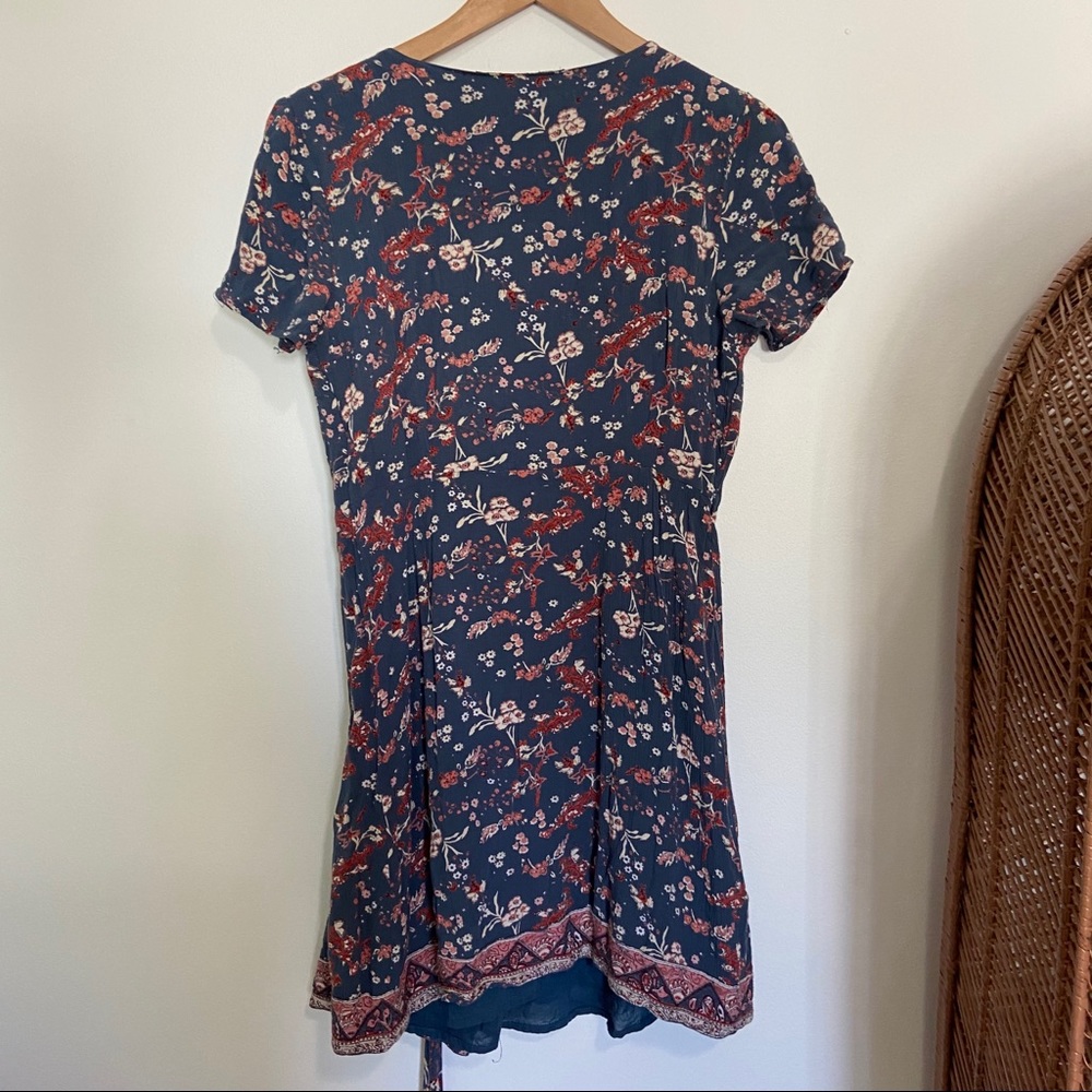 Blue Rare Floral Mini Wrap Boho Dress - Picture 6 of 6